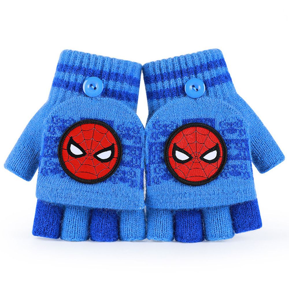編媽推薦 - 迪士尼卡通翻蓋保暖手套-水晶絨圓形蜘蛛人-藍色 (建議5-10歲)