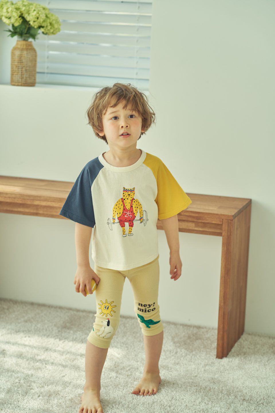 韓國 Mimico - 舉重花豹拼接色T