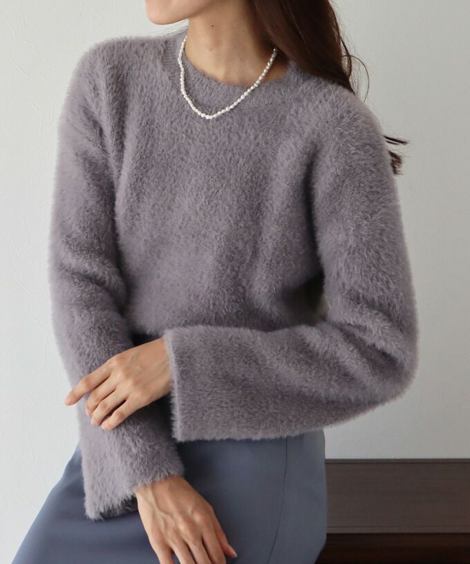 日本 BLUE EAST - 柔軟毛絨圓領毛衣-天使白