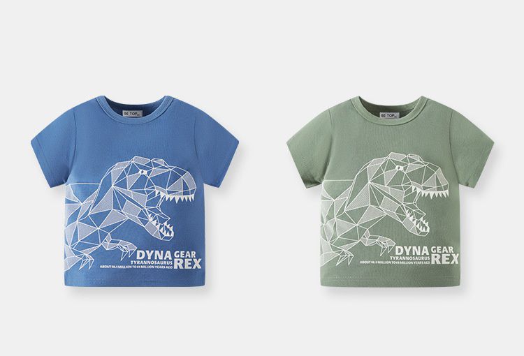 BE TOP - 純棉短袖上衣-幾何暴龍-綠色