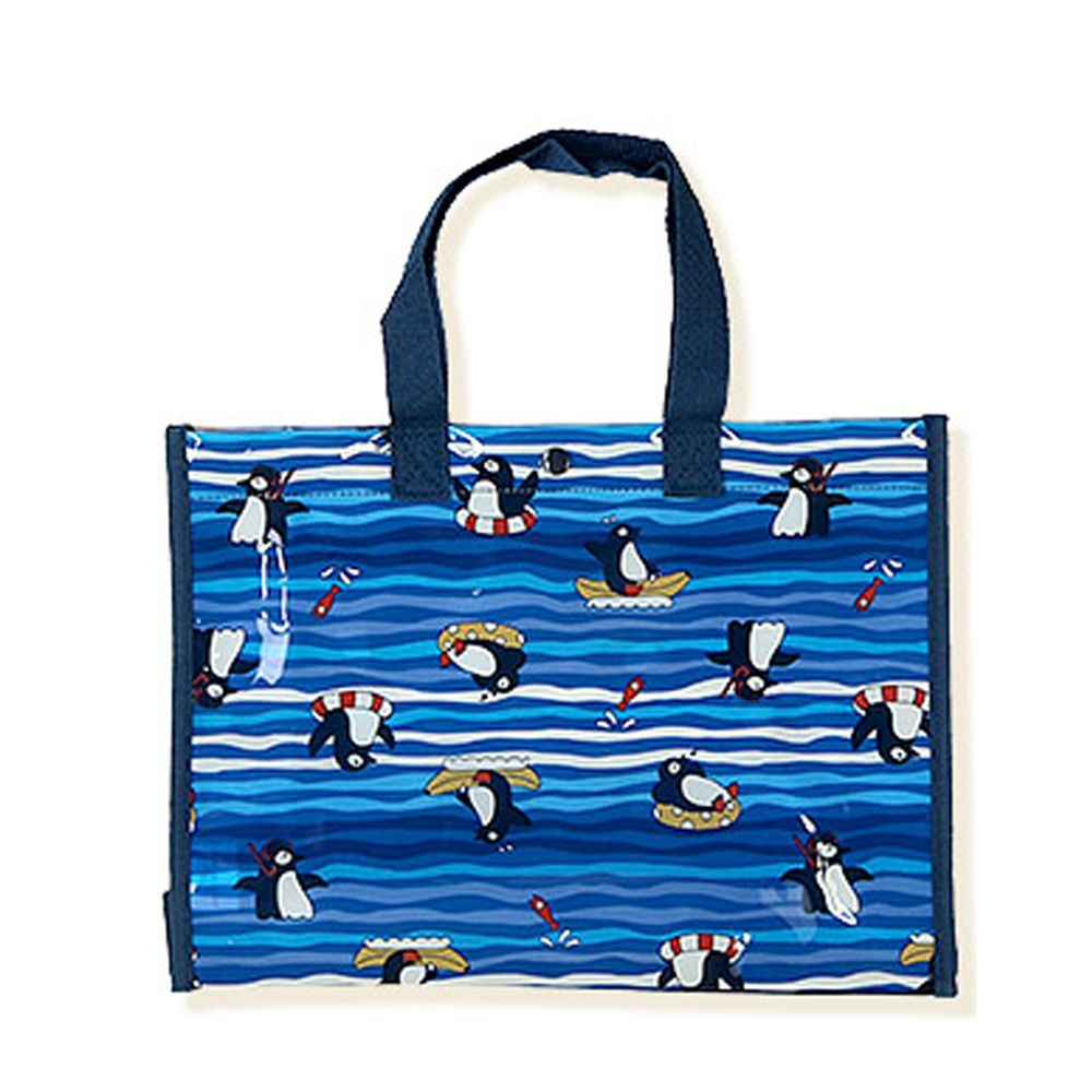 日本 ZOOLAND - 防水PVC手提袋/游泳包-E悠遊企鵝-深藍 (25x34x11cm)