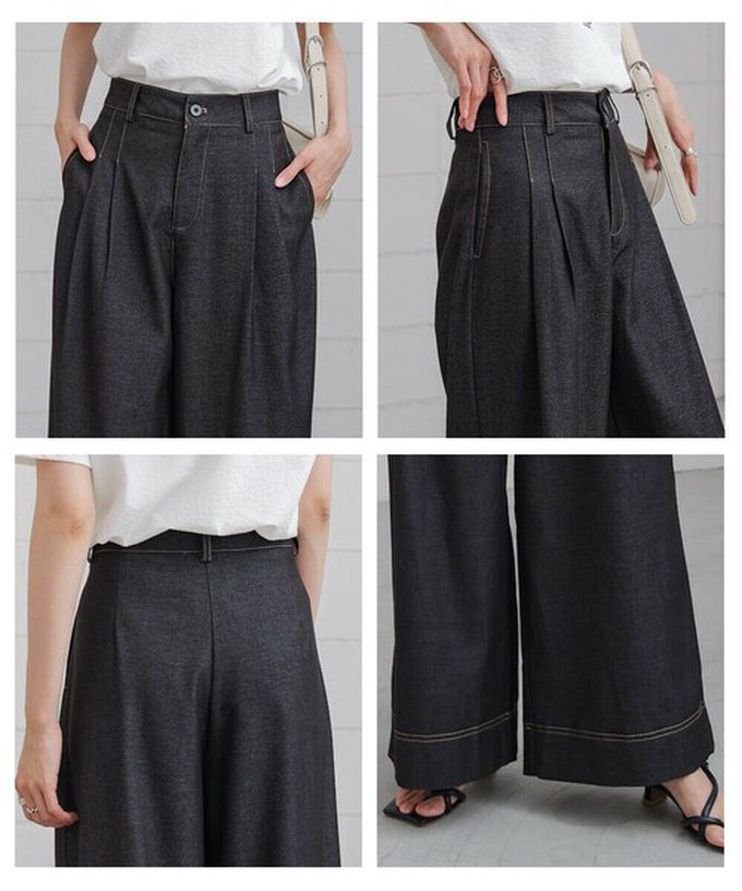 日本 Bab - 簡潔縫線俐落寬版長褲-黑