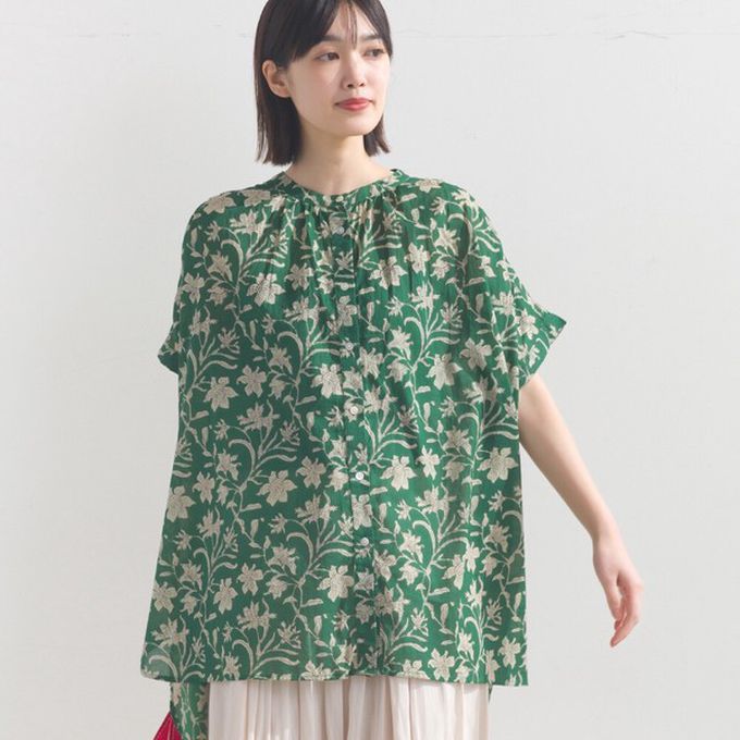 日本 OMNES - 100%印度棉 夏日印花休閒長版襯衫-淺棕條紋