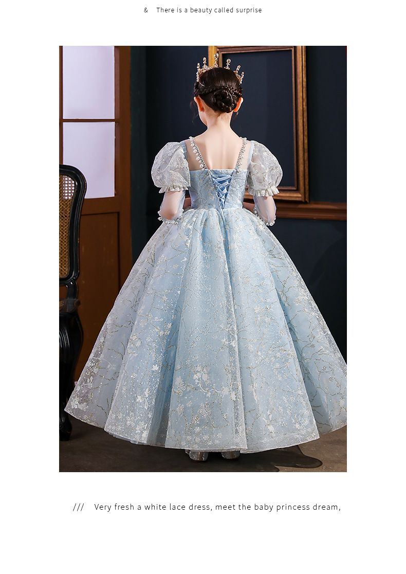 公主風刺繡七分袖禮服-滿版刺繡-藍色