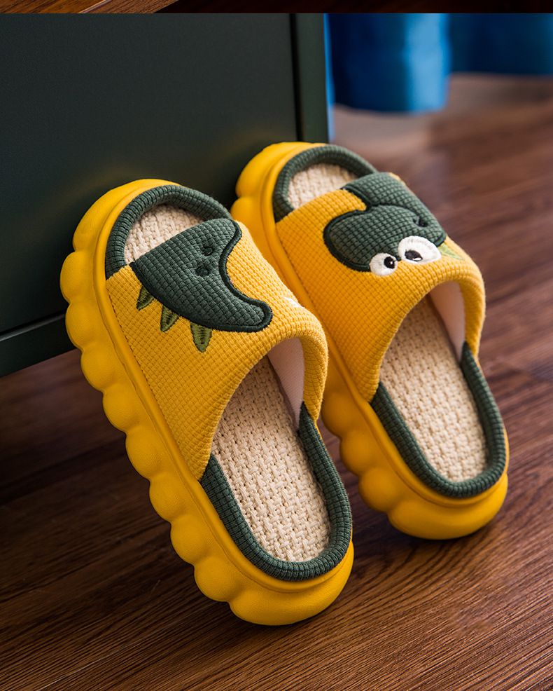 兒童室內厚底雅麻拖鞋-大眼睛恐龍-橘色