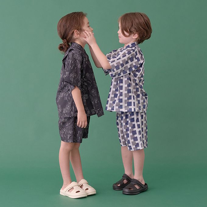 日本 b-ROOM - [限量]夏季印花純棉甚平-點點-黑