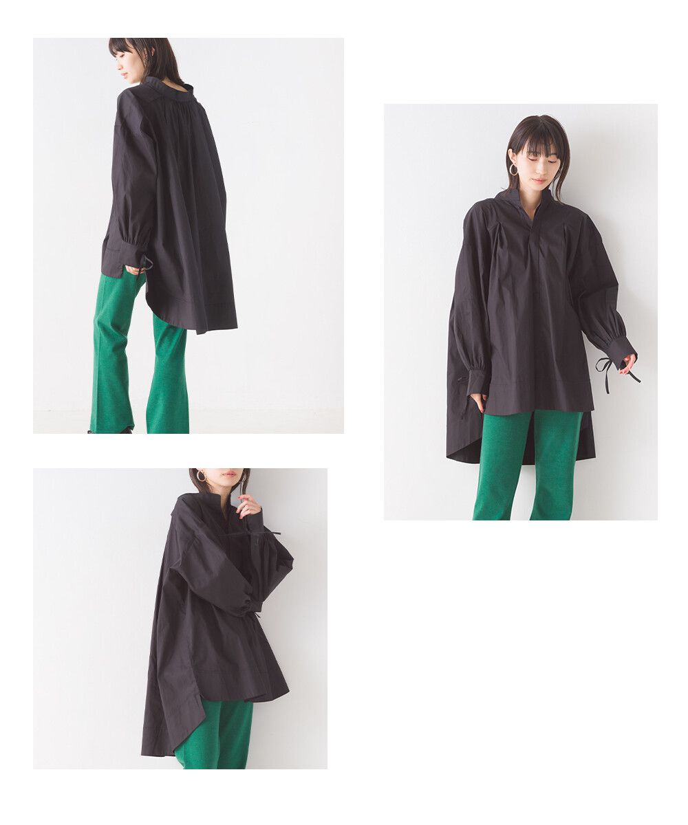 日本 OMNES - 文藝氣質糖果袖立領長袖襯衫-淺米杏