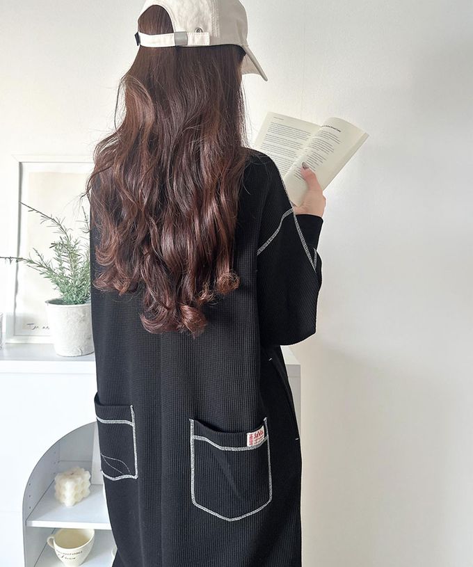 日本 Classical Elf - Java 俏麗縫線大口袋長袖洋裝-咖啡