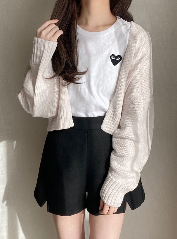 日本 GRL - 甜美開襟短版針織外套-淺卡其 (F)