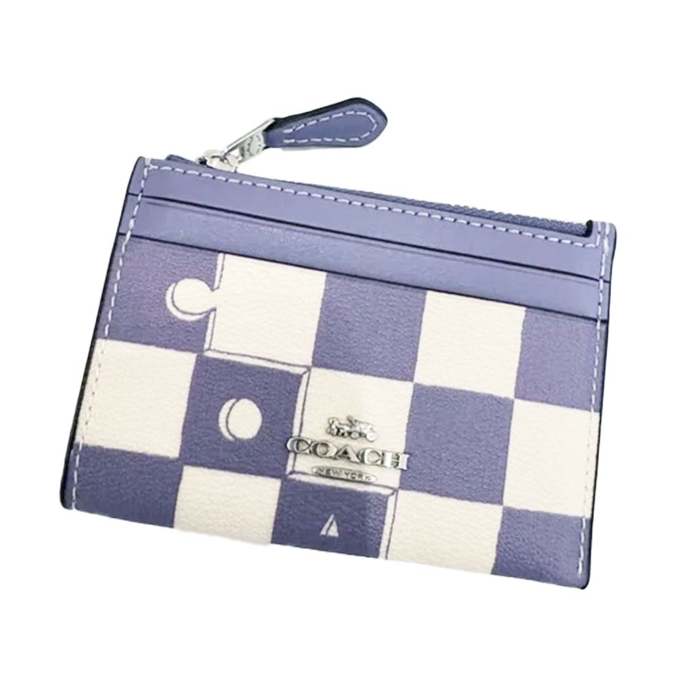 格紋皮革票卡夾 (紫白格)