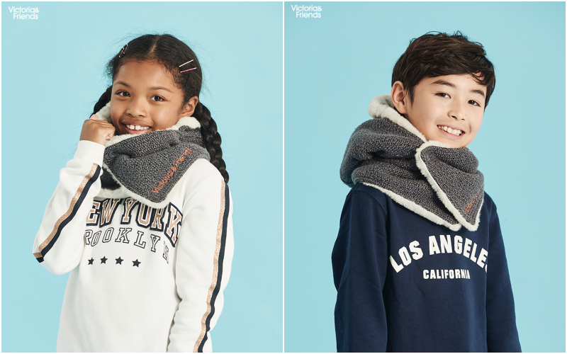 韓國 Victoria & Friends - 2way內刷毛針織圍脖帽-灰藍