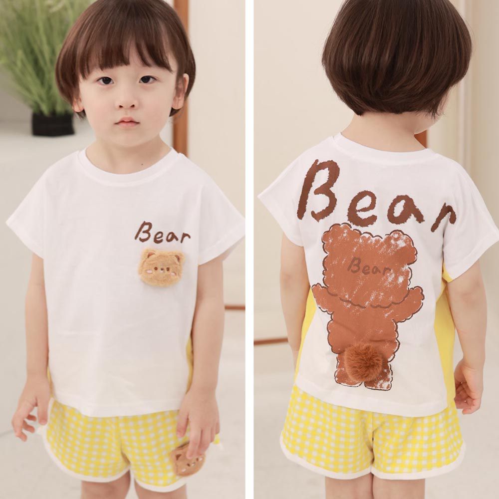 韓國 Coco rabbit - (兩件式)可愛動物短袖短褲套裝-黃棕熊熊