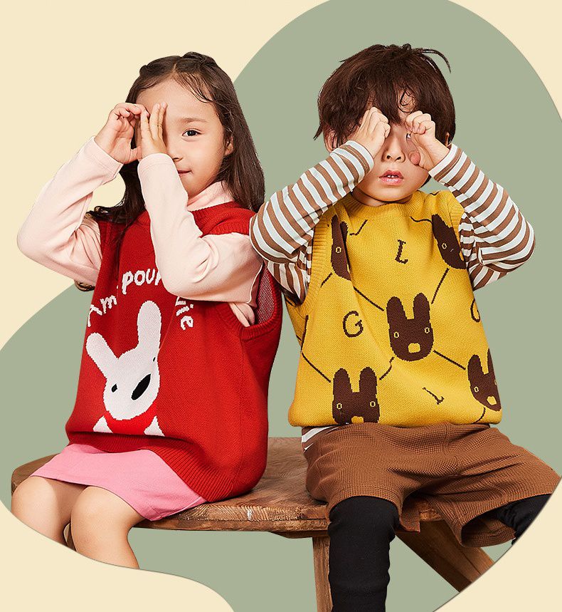 Minizone - 純棉針織保暖背心-卡通人物卡斯波-綠色