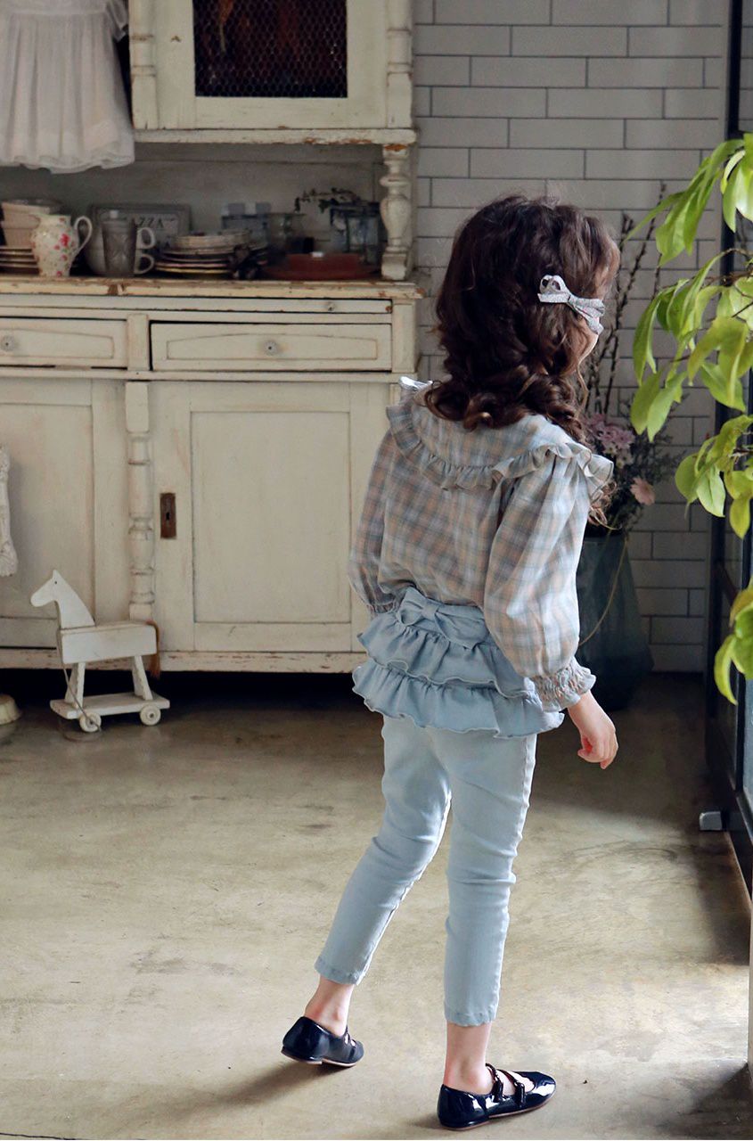 韓國 PuellaFLO - (剩7號)蝴蝶結蛋糕裙長褲-淺藍