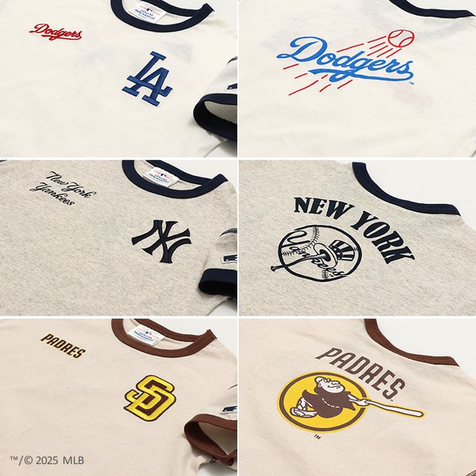 日本 Chil2 - MLB聯名 100%刺繡logo補丁短袖上衣-紐約洋基-燕麥灰