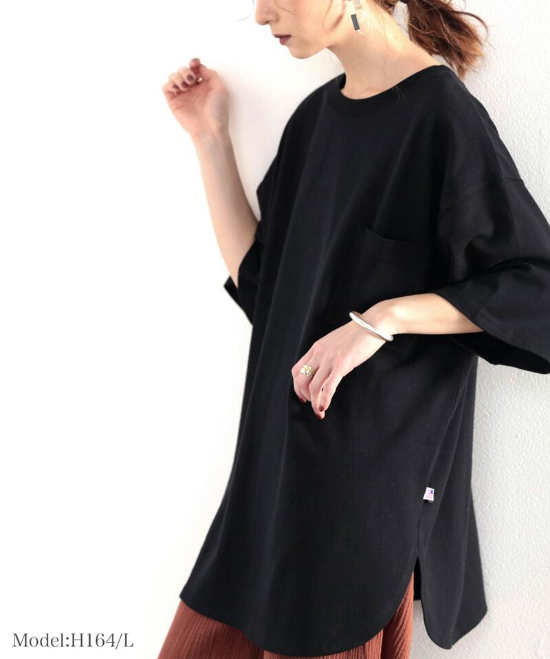 日本 Classical Elf - 100%美國棉厚磅落肩長版短袖上衣-藍綠