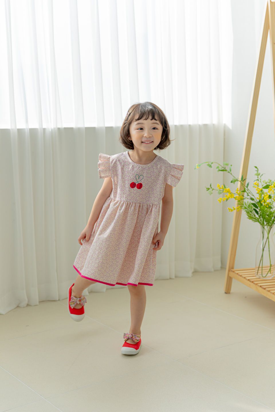 韓國 Orange Mom - 櫻桃碎花洋裝-粉紫