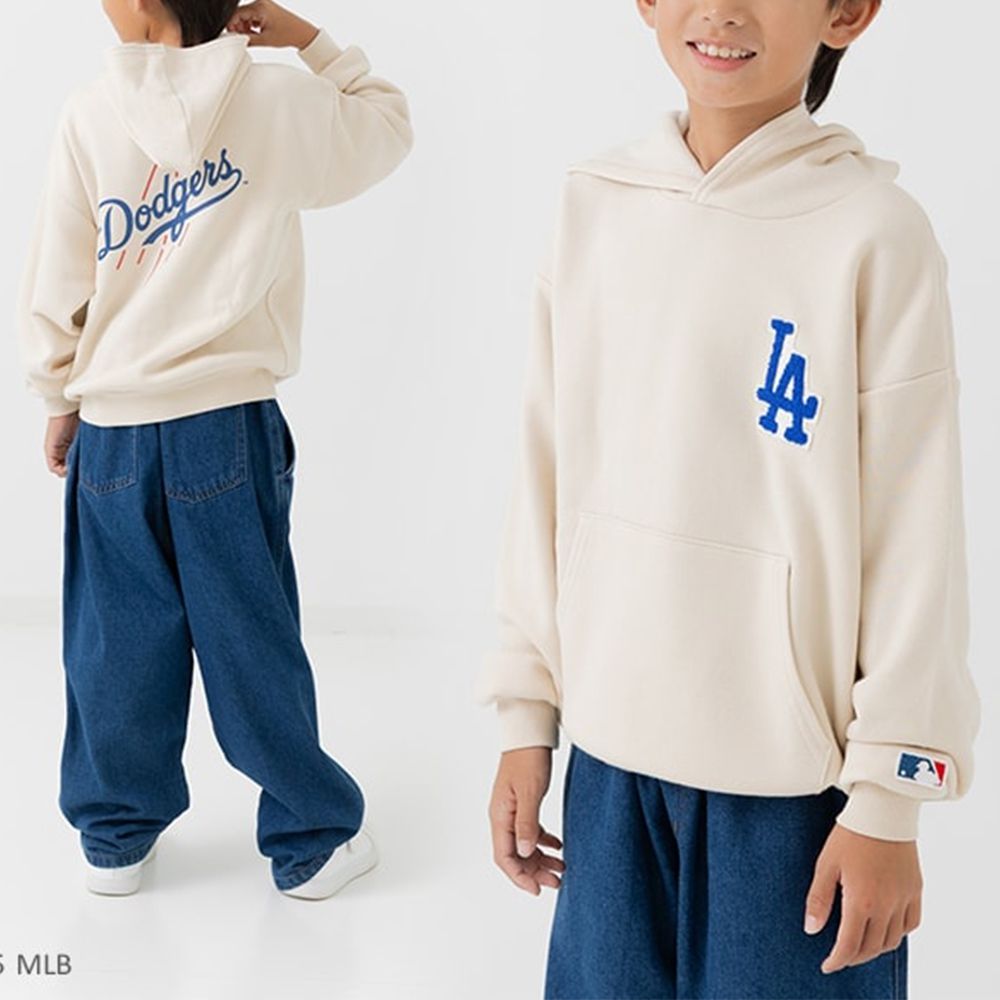 MLB聯名 裏毛連帽長袖上衣-洛杉磯道奇-奶油杏