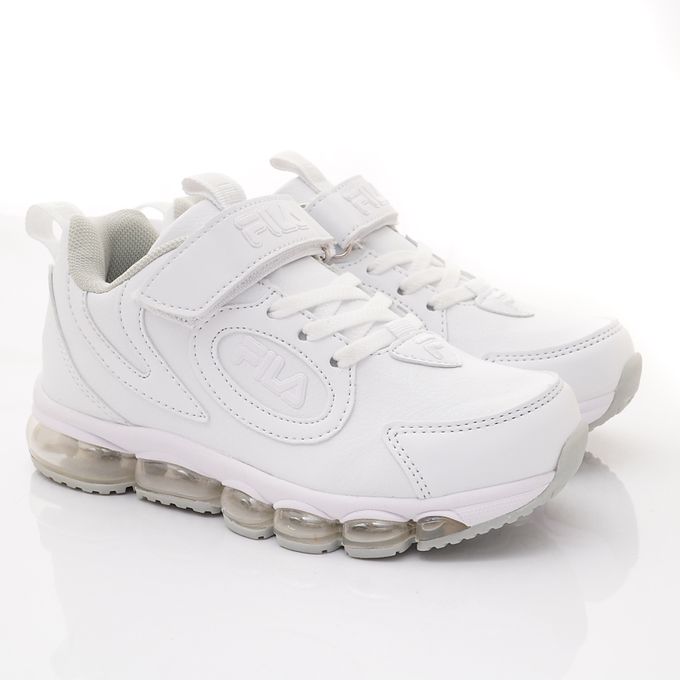 FILA - 純白氣墊慢跑運動鞋-3-J443X-111白(中大童段)-運動鞋-白