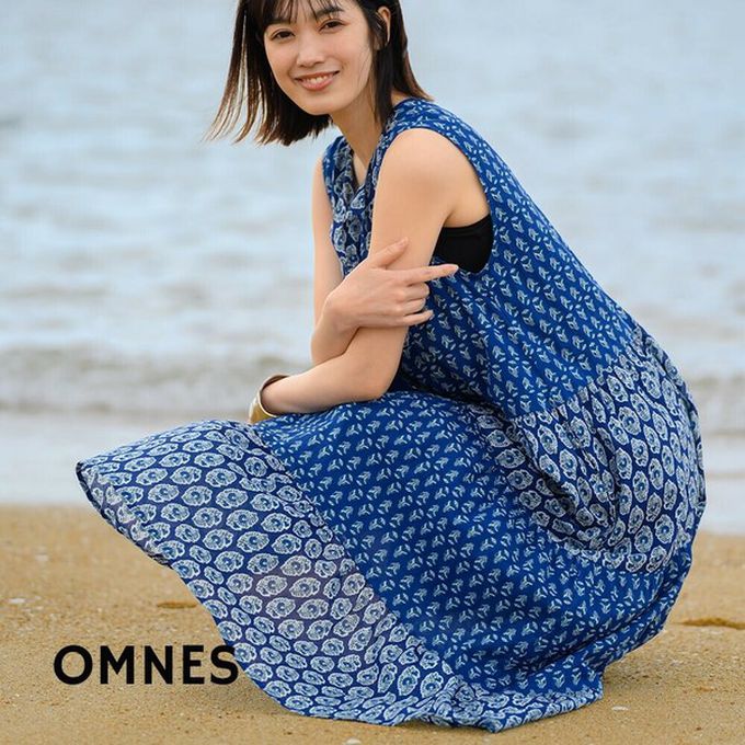 日本 OMNES - 100%印度棉 奢華印花流蘇無袖洋裝-紫