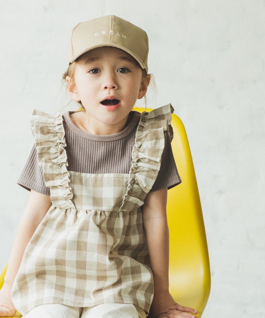 日本 PAIRMANON - 假兩件荷葉背心短T-格紋-灰杏藍