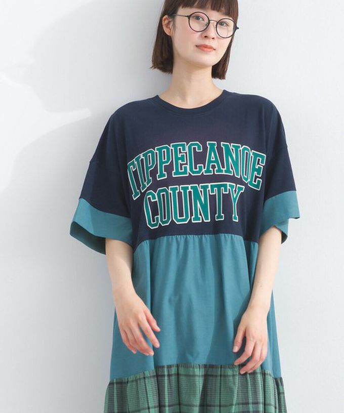 日本 Lupilien - 復古學院風 撞色格子拼接短袖洋裝-咖啡棕