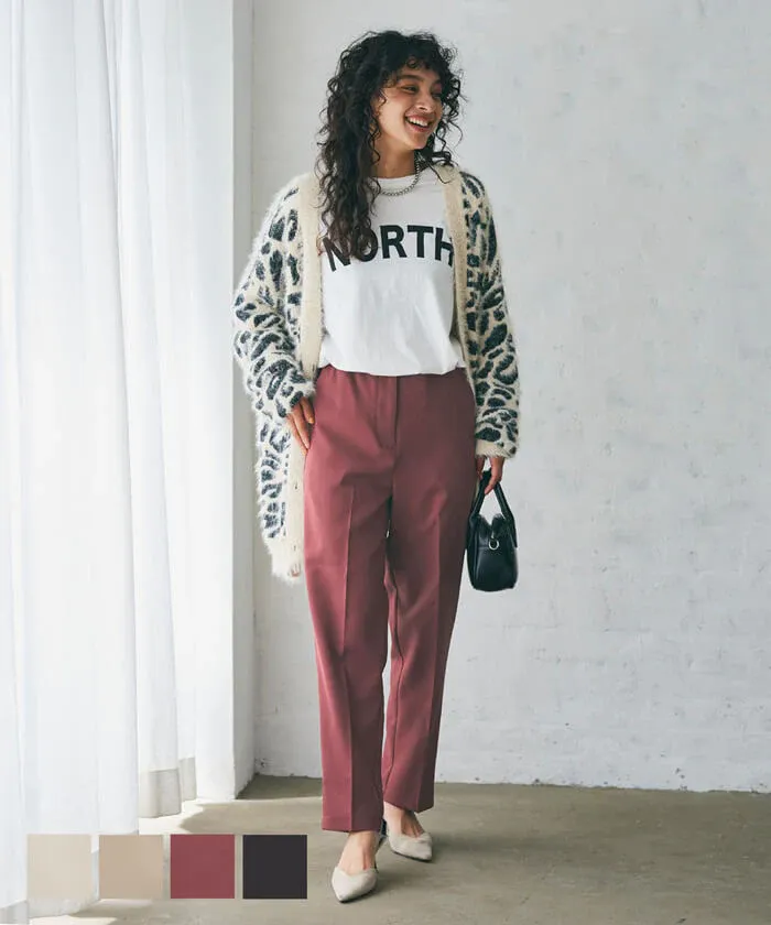 日本 COCA - 薄款打褶洗鍊修身錐型褲-米杏