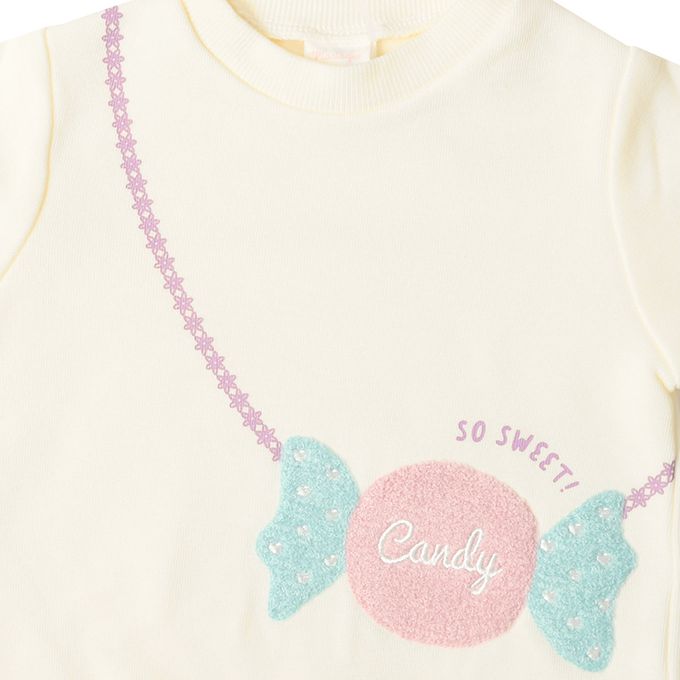 akachan honpo - 長袖休閒上衣-小包包風 糖果-米白色