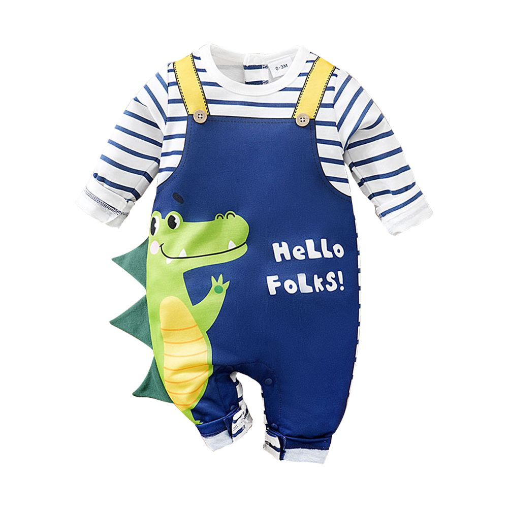 嬰兒長袖連身衣 秋冬造型 可愛包屁衣-背帶鱷魚