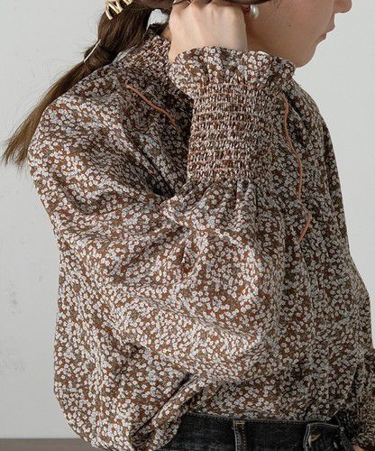 日本 Bou Jeloud - 歐風碎花澎澎袖上衣-氣質黑