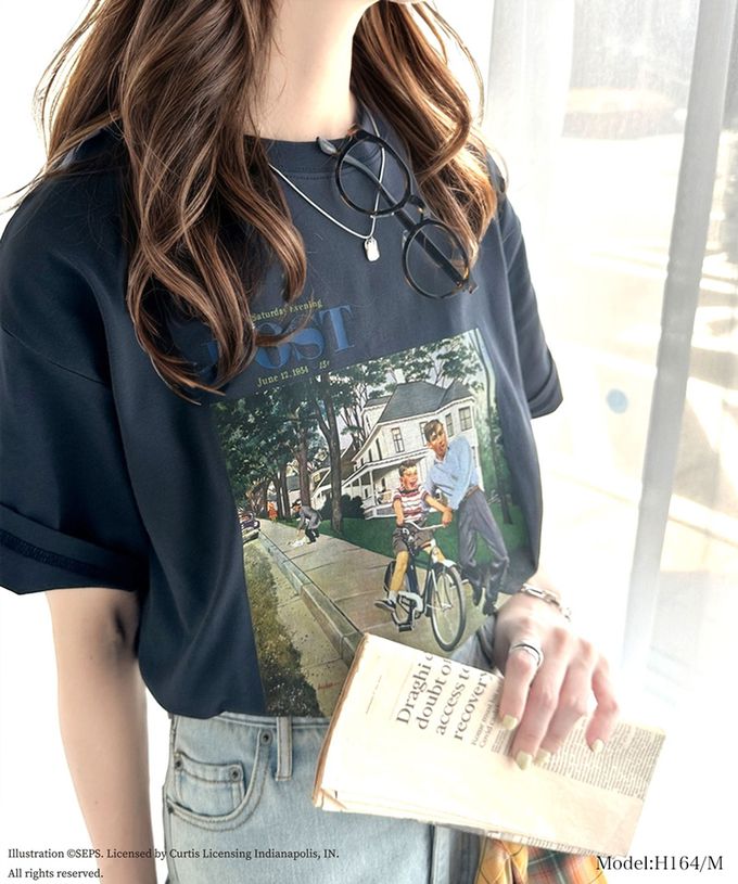 日本 Classical Elf - 設計師聯名 復古印花寬版T恤-自行車課-白