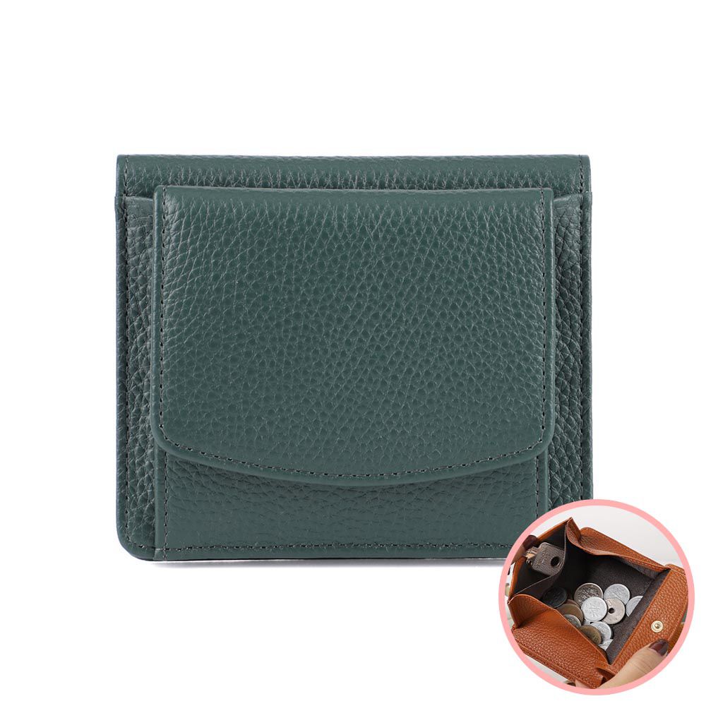 日本 LIZDAYS - 簡約迷你質感皮革短夾/錢包-高原綠 (9x11x2cm)