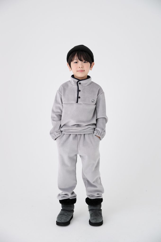 韓國 Coco Bang - (兩件式)鈕扣羅紋立領長袖套裝-卡其