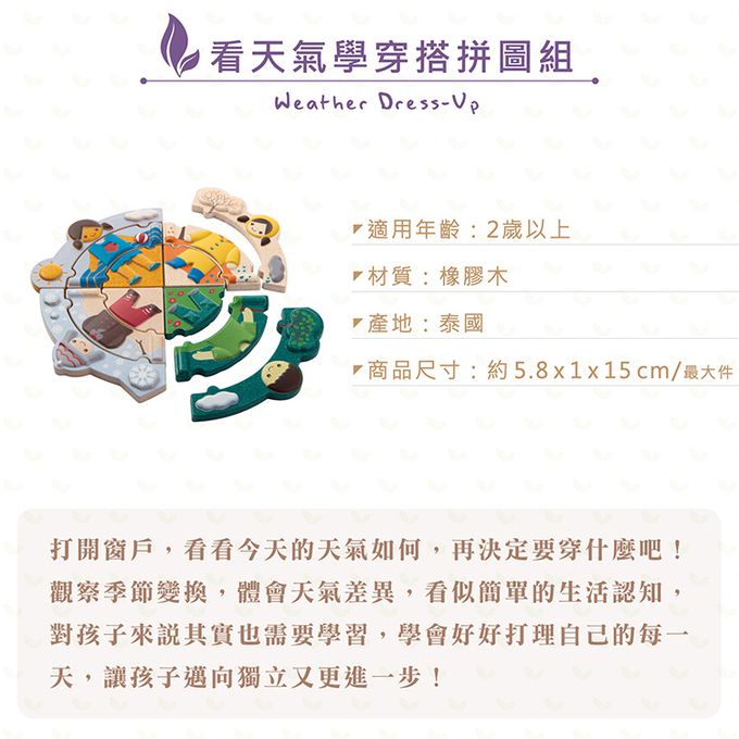 泰國 Plantoys - 看天氣學穿搭拼圖組