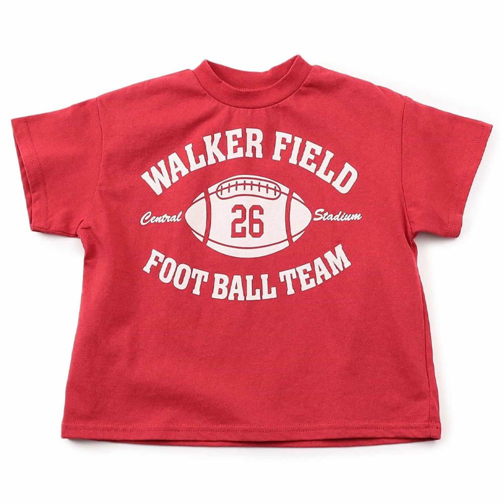 100%棉 運動風印花短袖上衣-橄欖球-紅