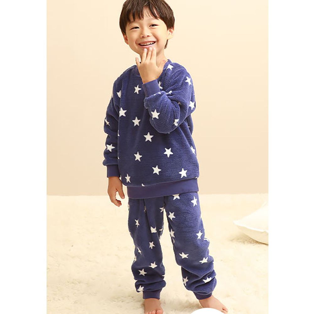 日本 devirock - fleece保暖刷毛家居服/睡衣-星星-藍紫