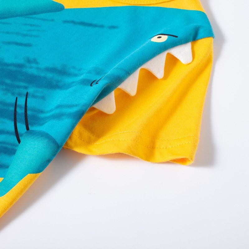 BE TOP - 純棉立體短袖上衣-塗鴉鯊魚-黃色