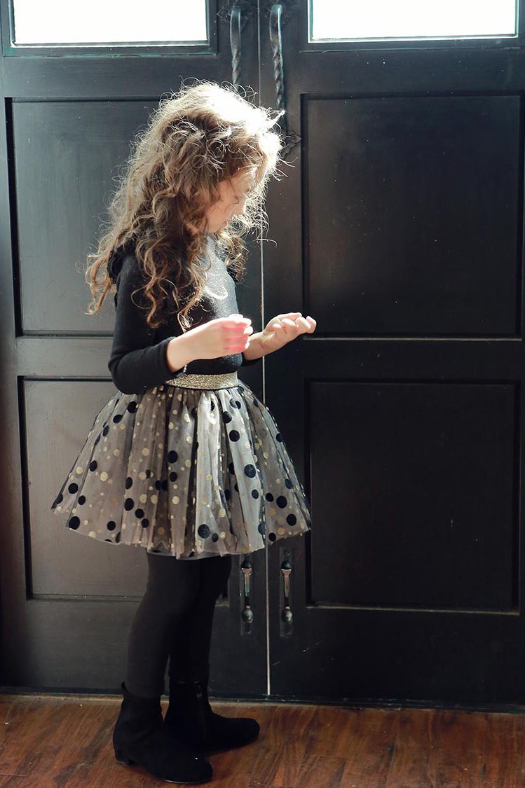 韓國 PuellaFLO - 大小波點網紗褲裙-黑