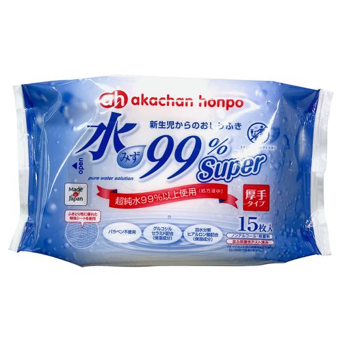 akachan honpo - 水99% Super 新生兒屁屁濕紙巾加厚型15張-隨身包