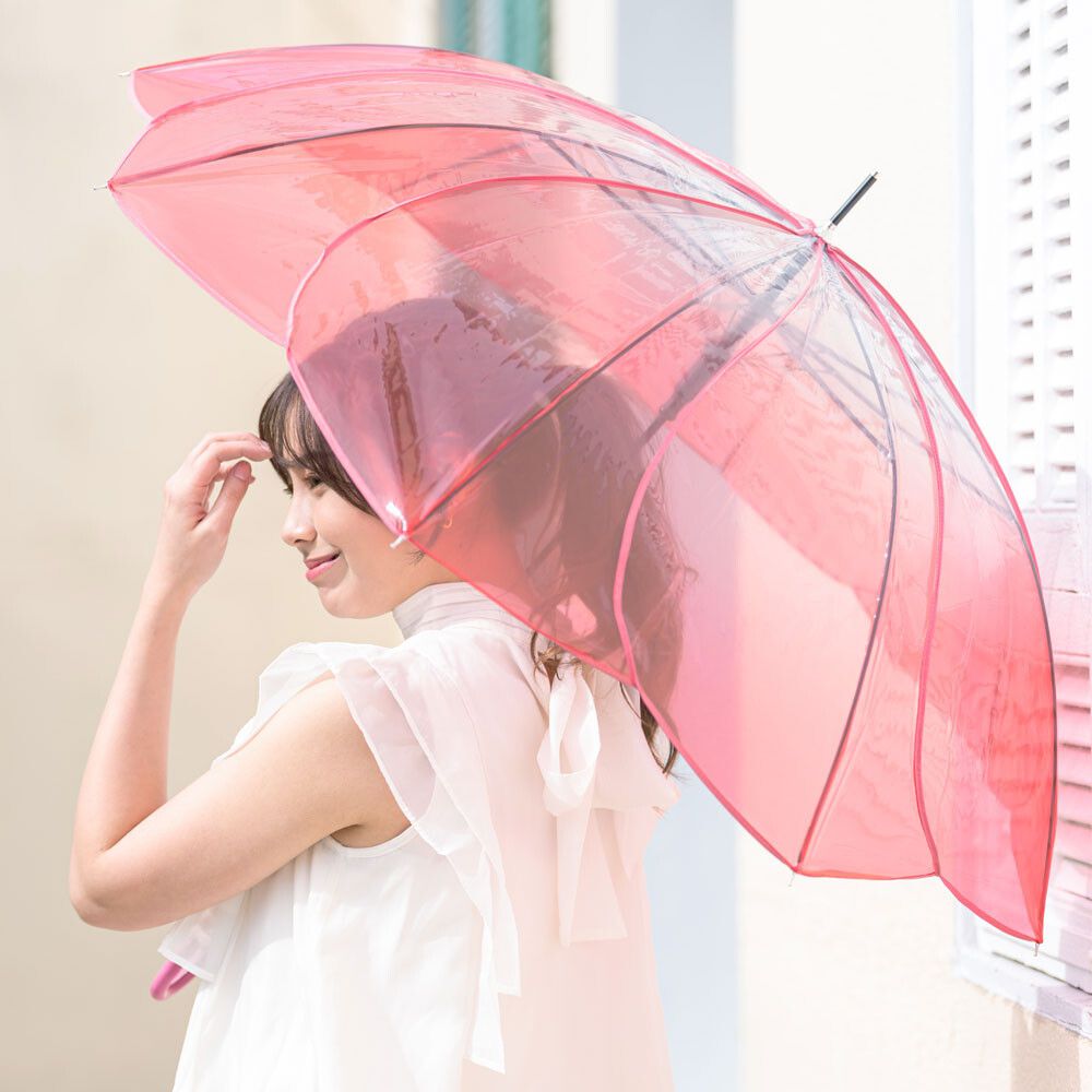 日本中谷 - [日雜推薦] 優雅花瓣透明傘/雨傘-春櫻粉 (傘骨60cm)