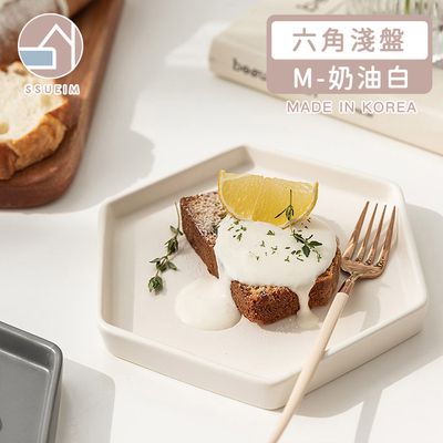 韓國 SSUEIM - Mariebel系列莫蘭迪陶瓷六角淺盤Ｍ (奶油白)