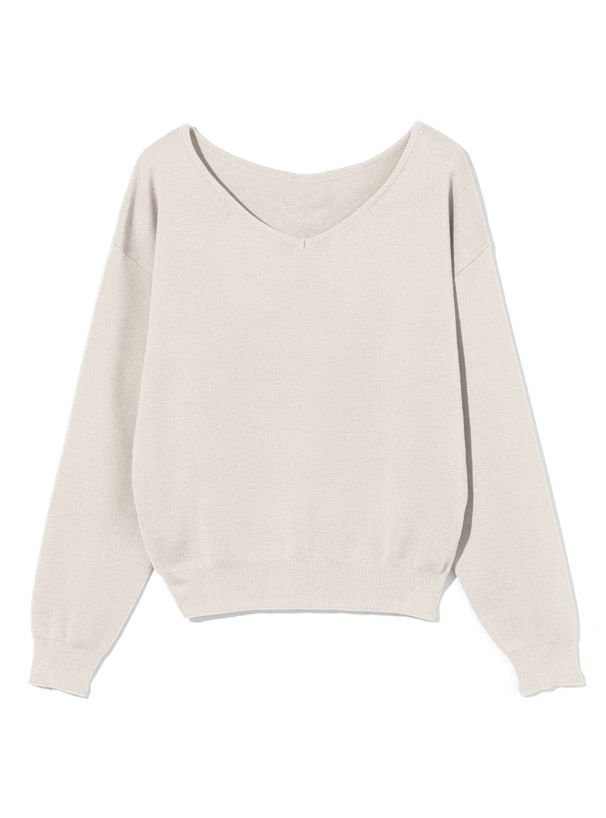 日本 GRL - 優雅V領長袖針織上衣-酒紅