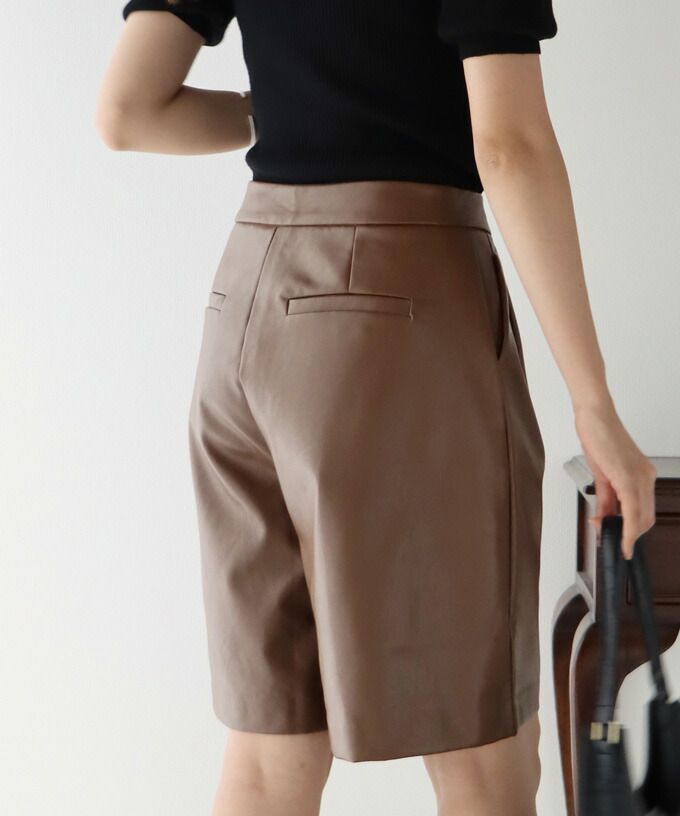 日本 BLUE EAST - 定番時尚簡約皮褲-可可棕