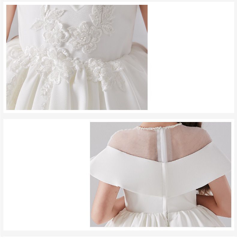 緞面假兩件卡肩式禮服-白色