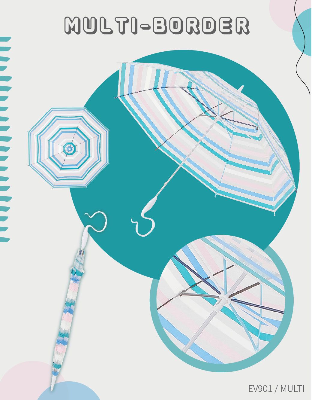 日本Caetla - Evereon可替換式環保輕量傘-糖果條紋-糖果藍