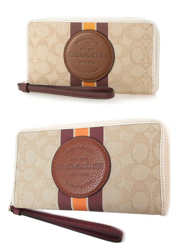 COACH - 拼接皮革拉鍊長夾 (卡其駝)