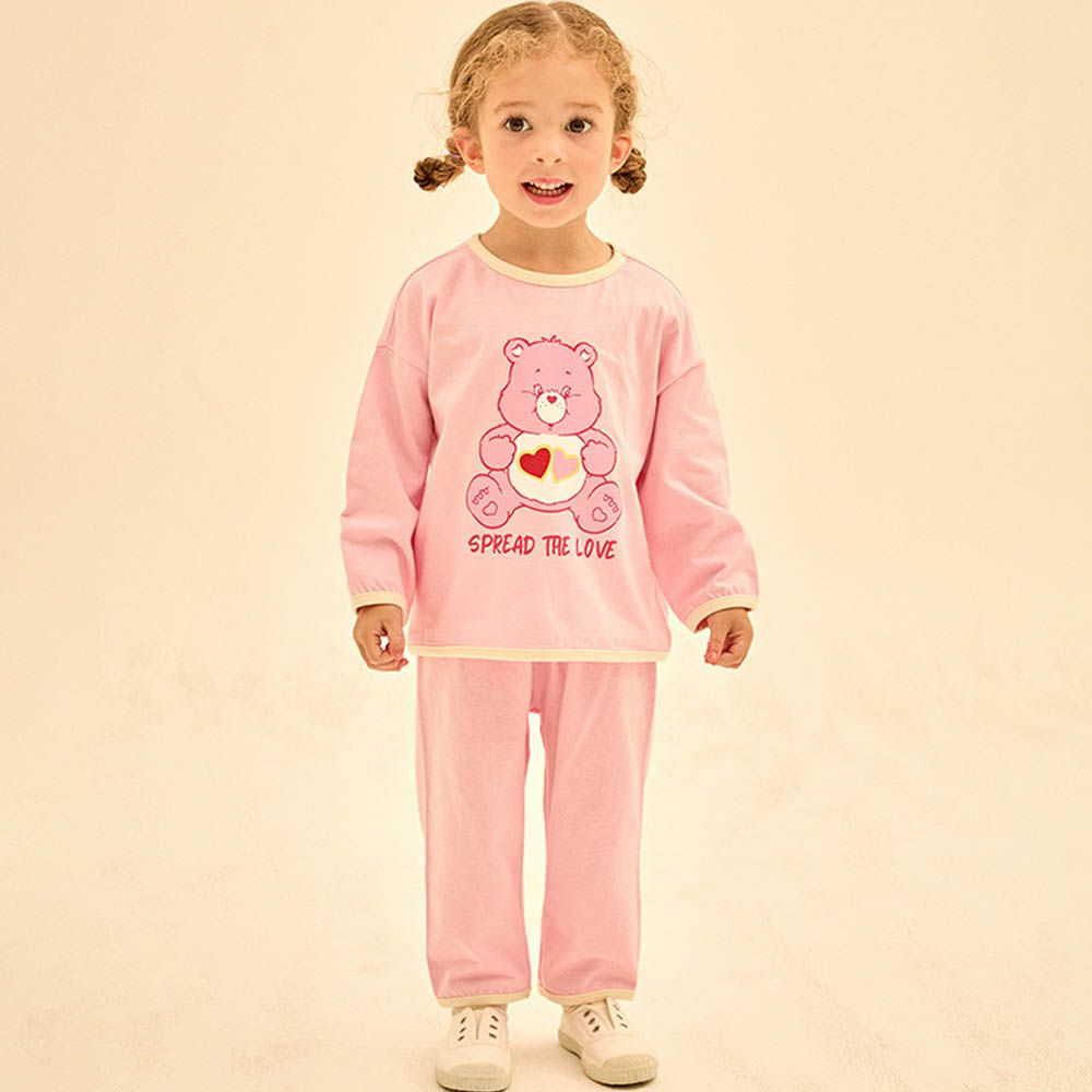 聯名款愛心熊熊純棉長袖套裝-粉