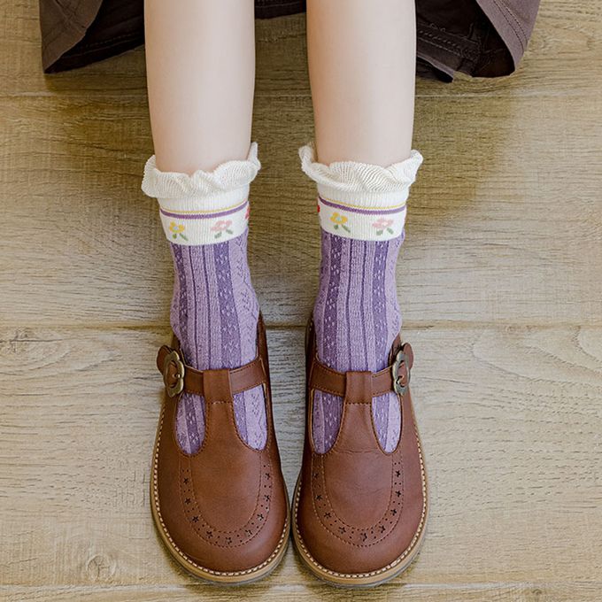 腳ㄚ子 - 兒童棉質中筒襪-紫羅蘭