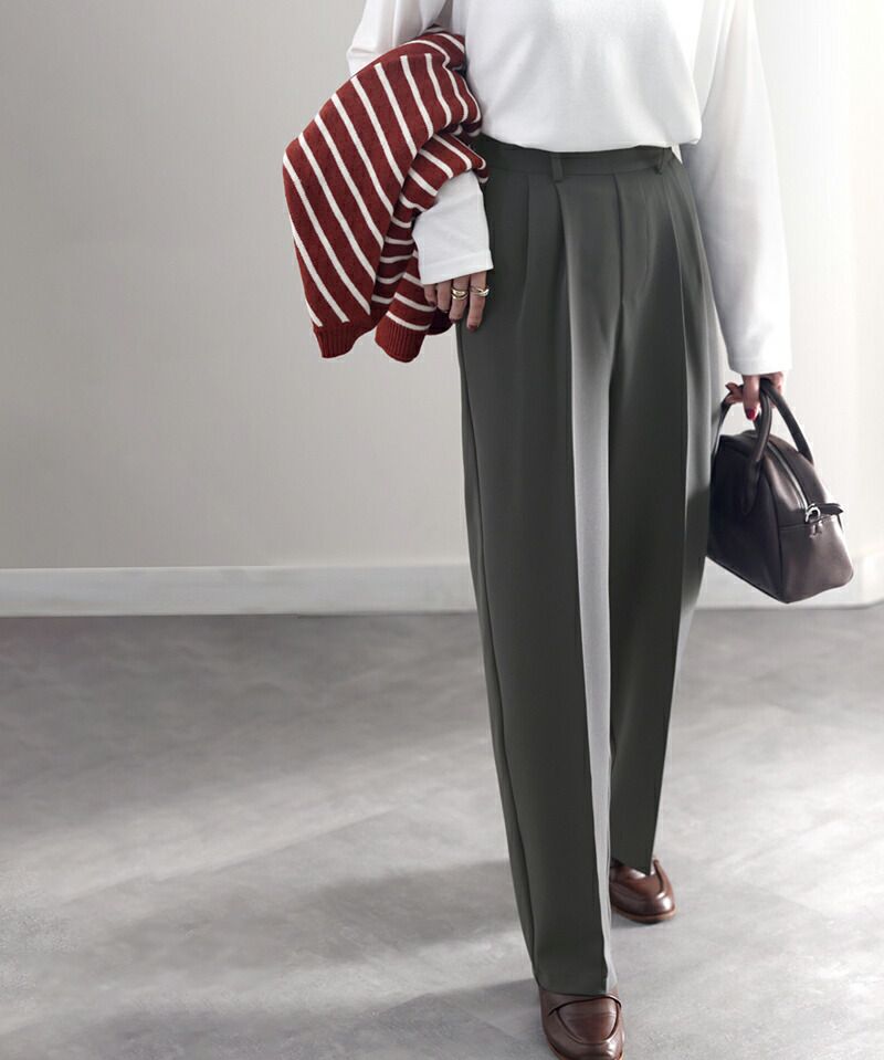 日本 Classical Elf - 修長美腿打褶西裝褲-摩卡棕