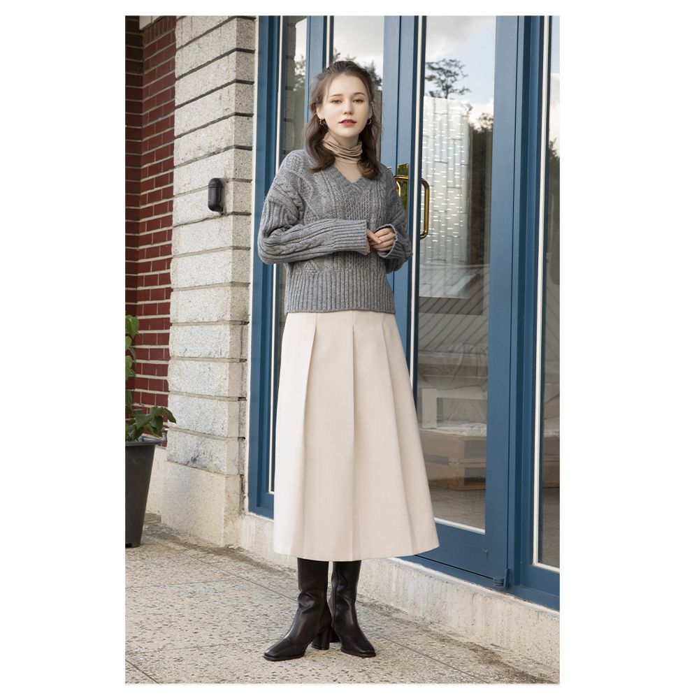 韓國 SOUP - V字紋路針織毛線衣-淺灰 (Free)